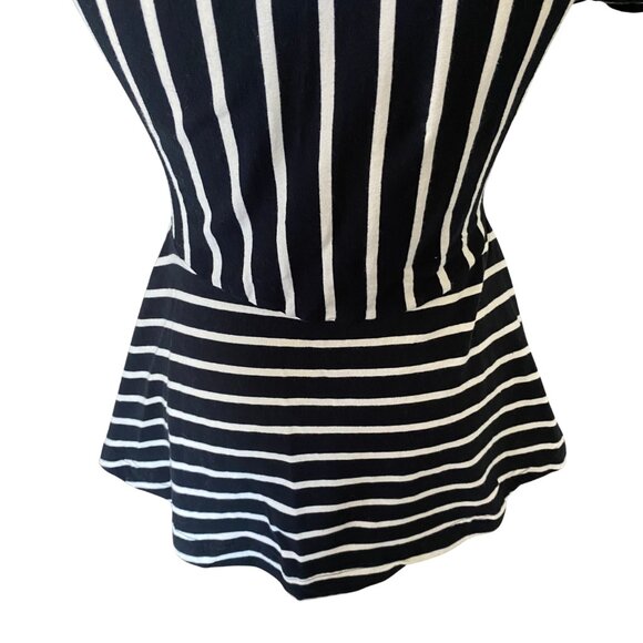 Effie's Heart Size Small Black & White Striped Asymmetrical Fit and Flare Top - Picture 10 of 13